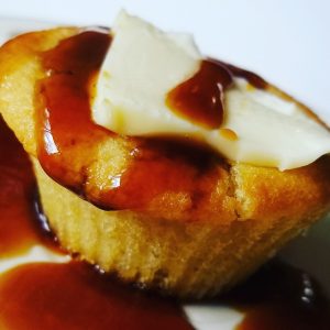 scotch pancake muffin with butter and keto syrup
