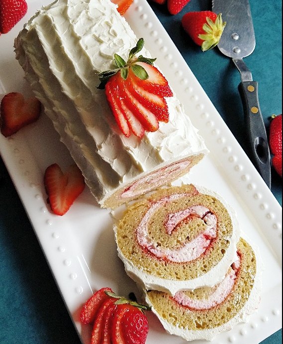 Keto Strawberry Shortcake Roll.