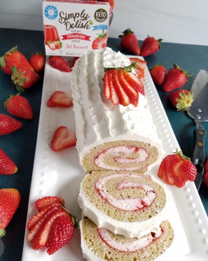 Keto Strawberry Shortcake Roll.