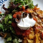 quest taco chip casserole with greens and sour cream