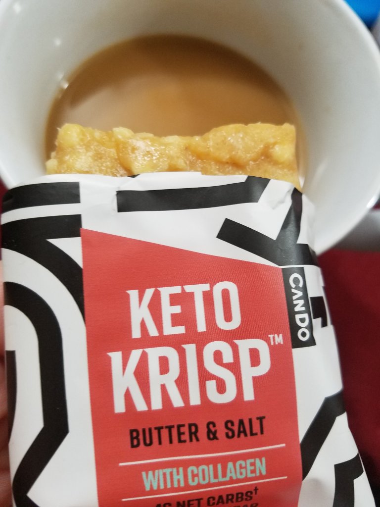 keto krisp bar with a cup of coffee