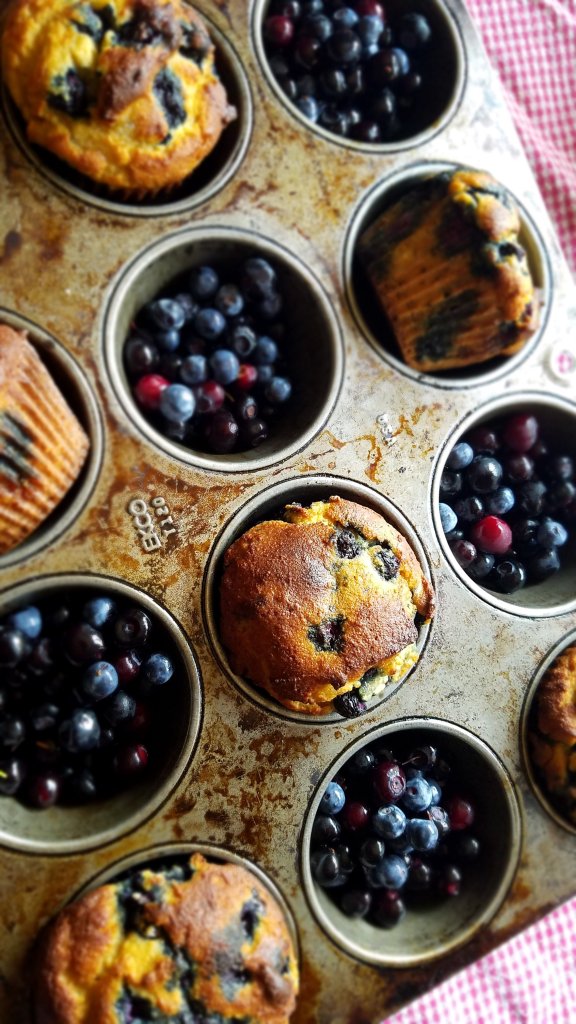 Easy keto blueberry muffins in a muffin tin