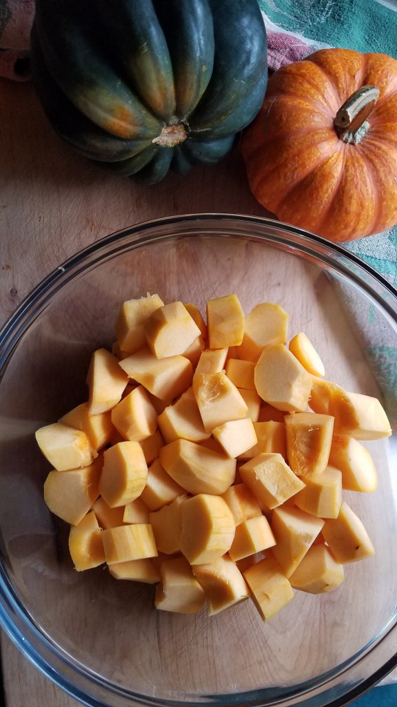 acorn squash cubed and in a large mixing bowl
