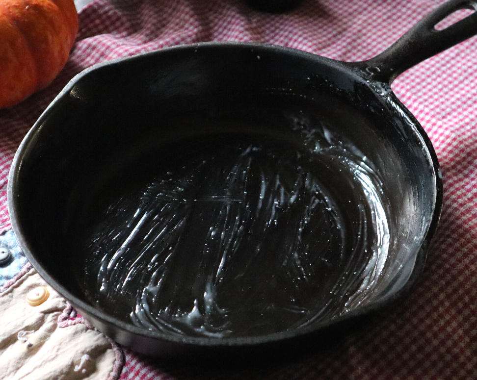 greased cast iron skillet