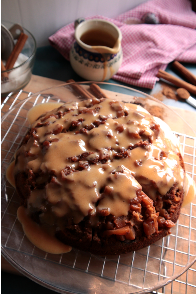 Keto Apple Skillet Cake with Salted Caramel Drizzle