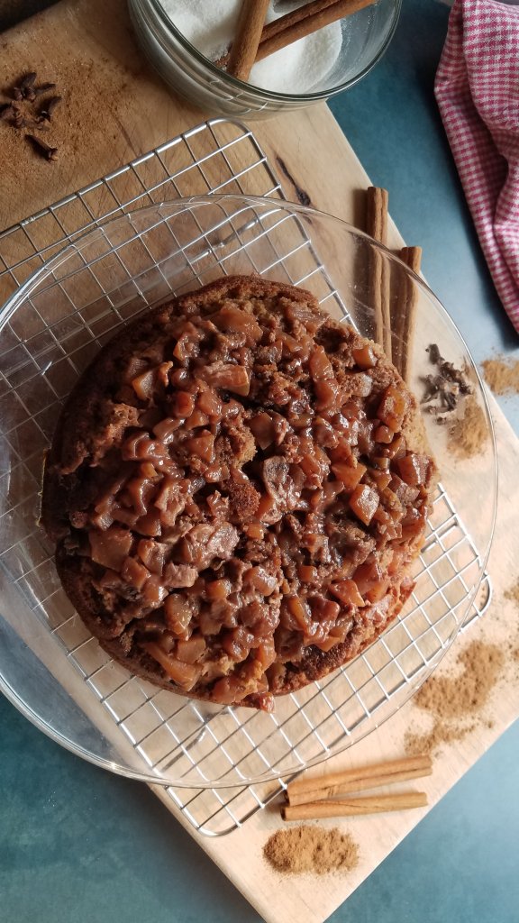Keto Apple Skillet Cake after turning onto a plate