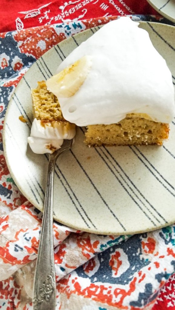 a slice of the best keto banana pudding cake