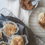 keto butterscotch caramel cupcakes in a tin.