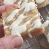 low carb marmalade crumble bars with drizzle topping cut into squares.