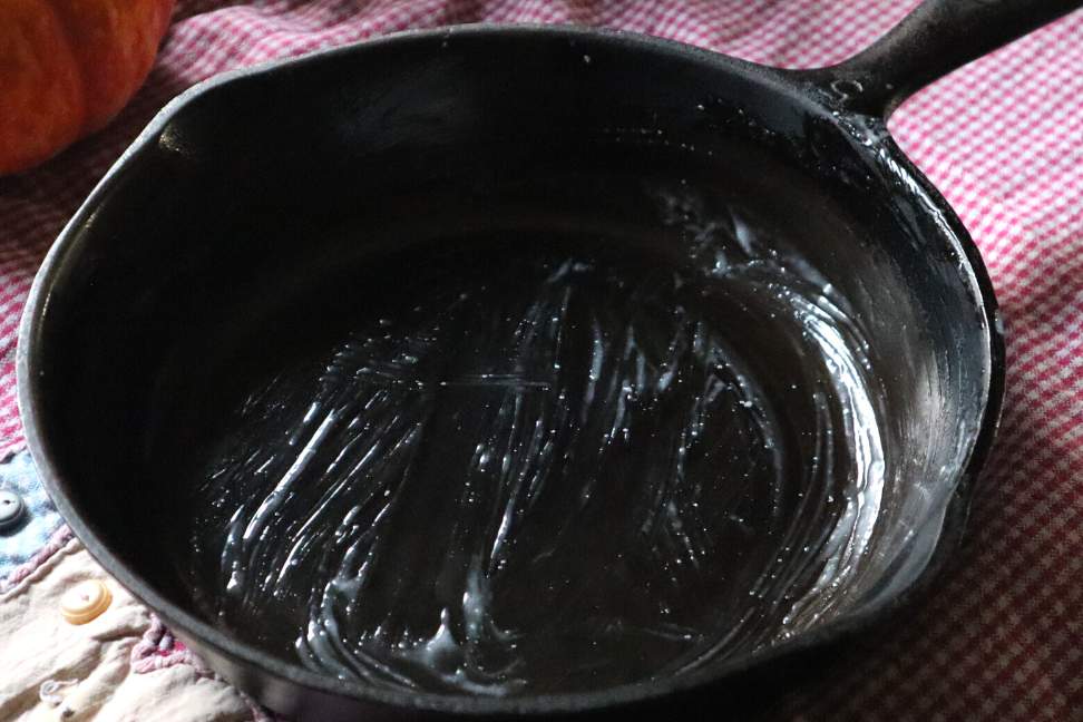 greased cast iron skillet