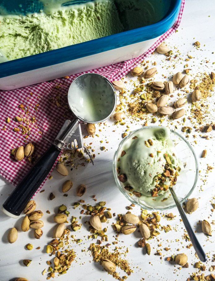 The Best Keto Pistachio Protein Ice Cream Recipe in a bowl with a spoon