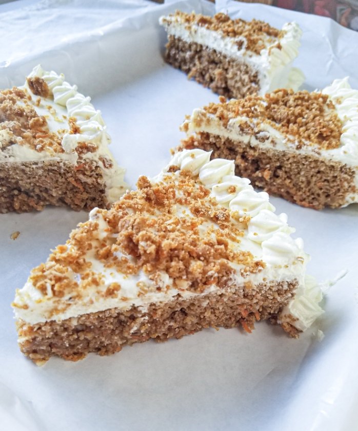 low carb carrot cake frozen slices on a baking sheet
