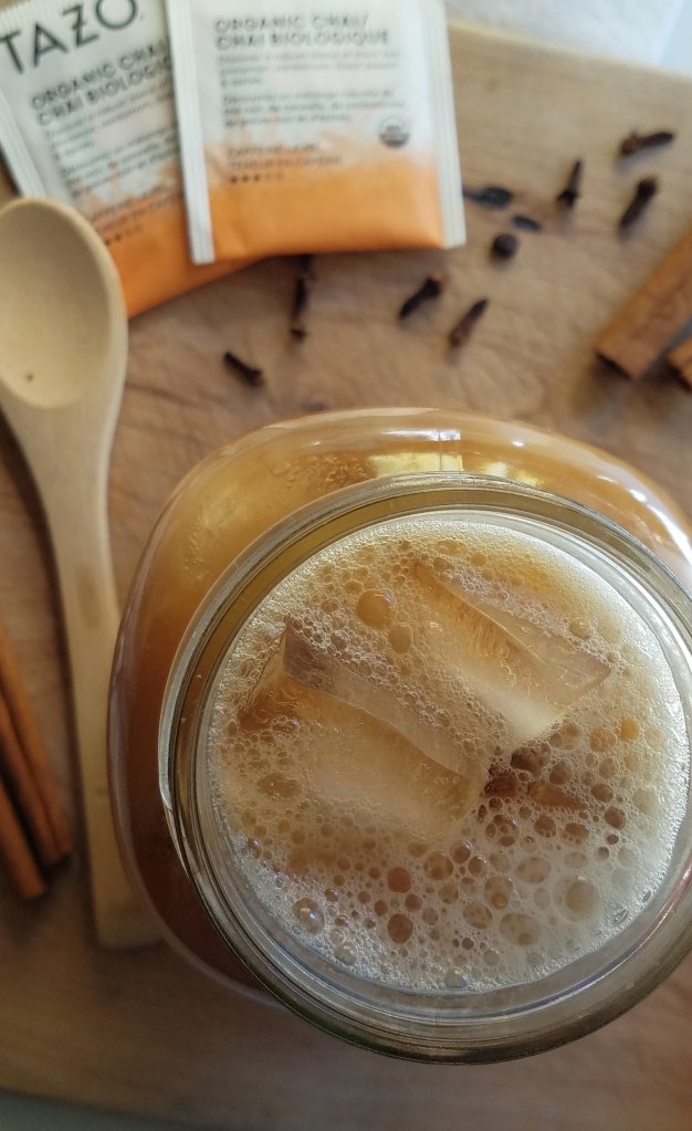 Low Carb Ice Chai Latte in a quart jar