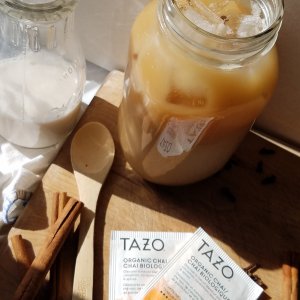 Low Carb Iced Chai Latte in a quart jar