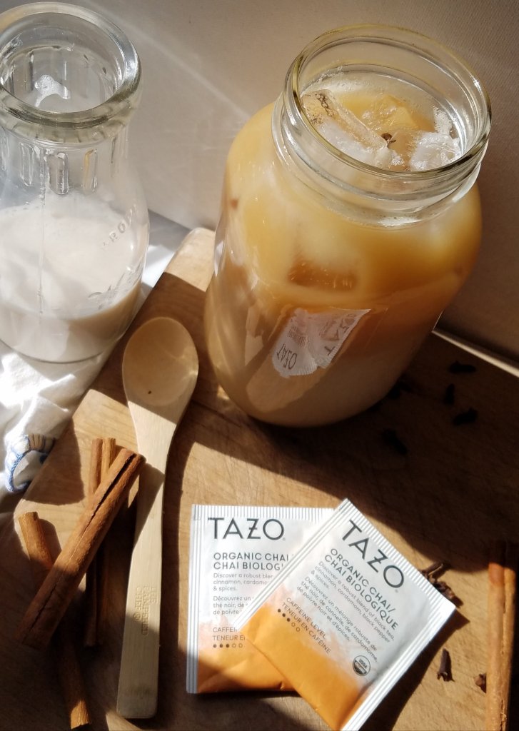 Low Carb Iced Chai Latte in a quart jar