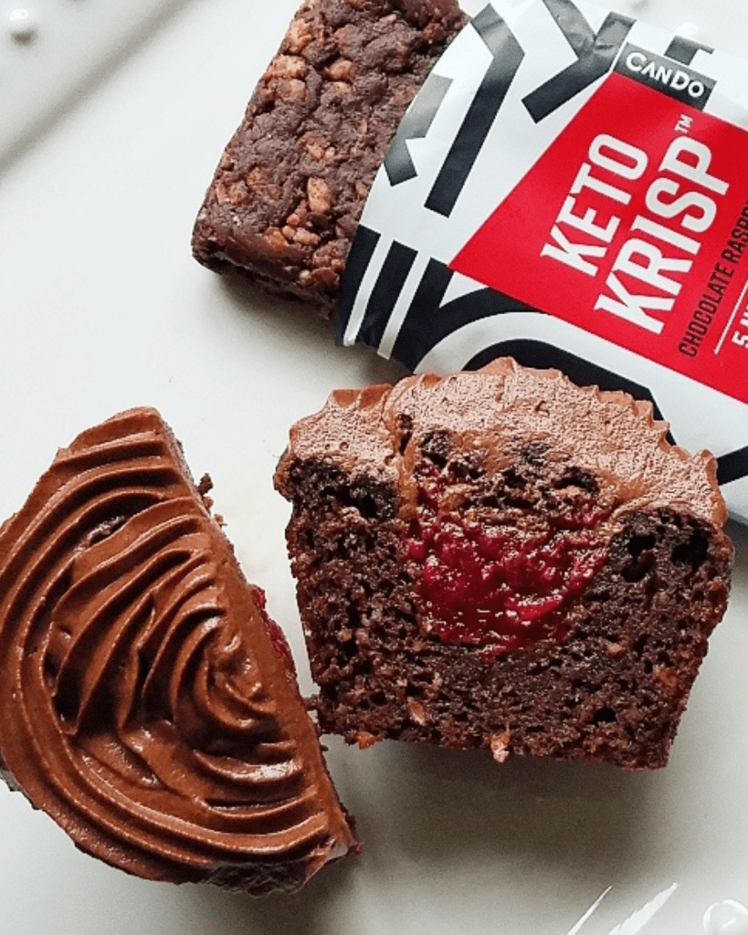 Chocolate raspberry filled cupcake.