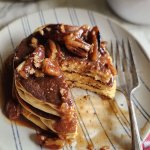 Sugar Free Butter Pecan Syrup on a stack of pancakes