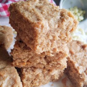 keto dairy free blondies stacked up