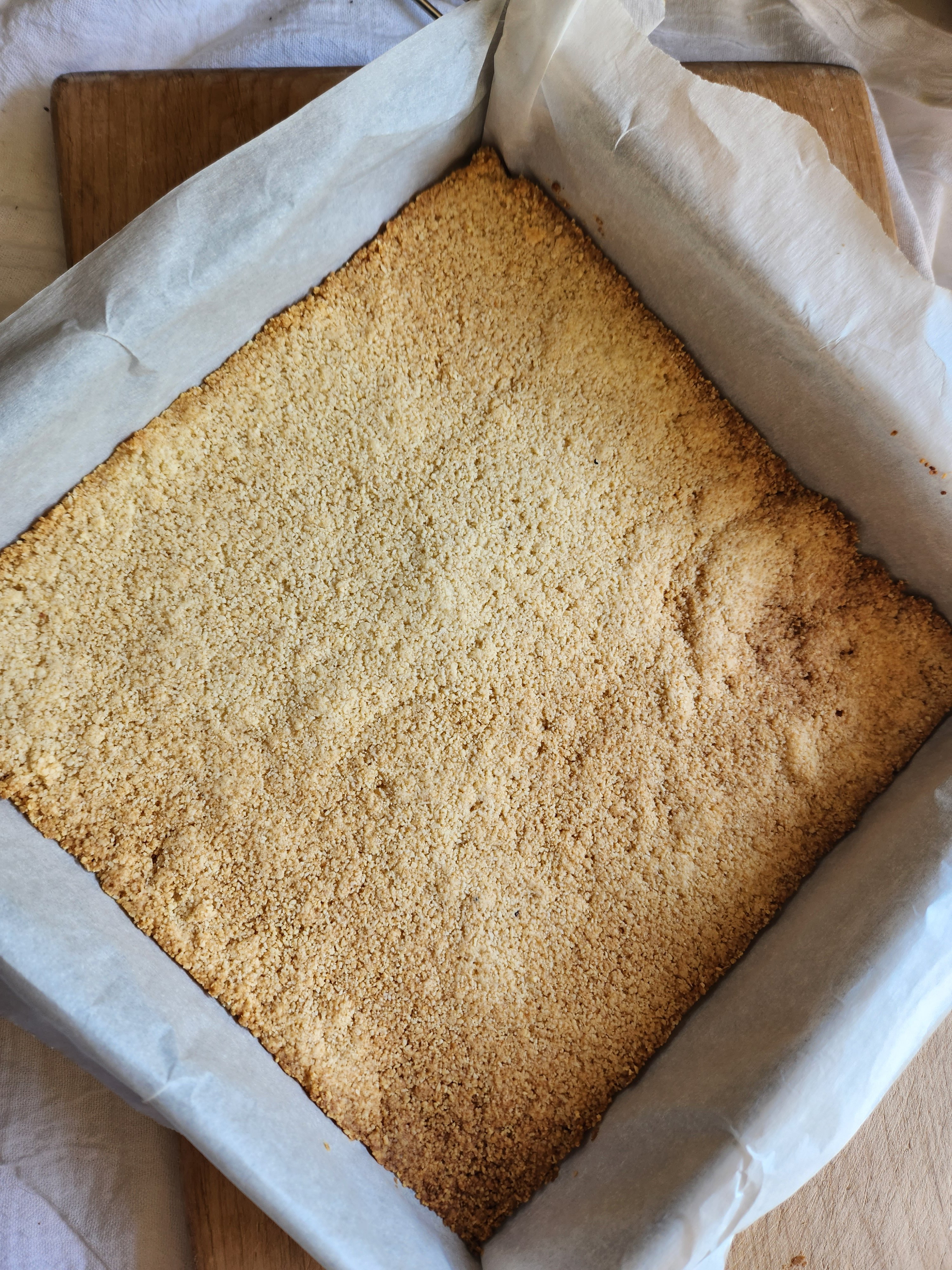 Almond flour base crust par baked.