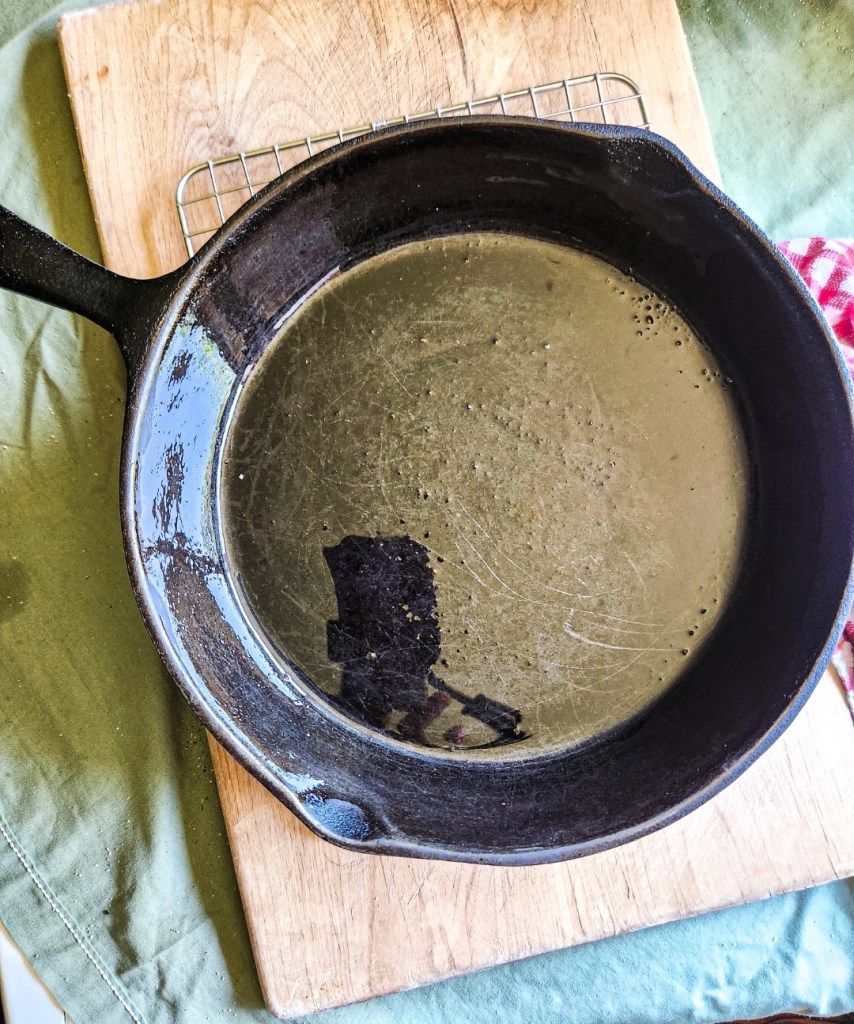 cast iron skillet greased with bacon grease