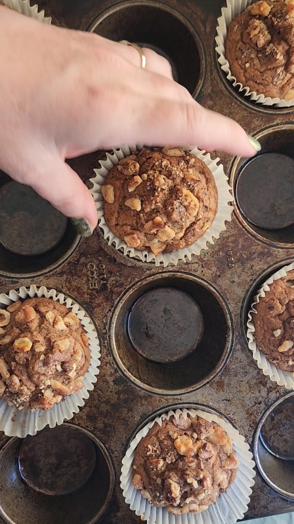 Gluten Free Low Carb Cinnamon Walnut Muffins in a tin