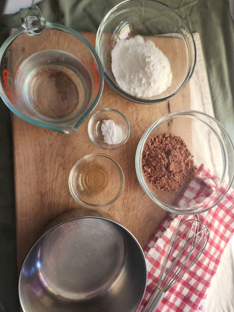 ingredients needed to make homemade low carb gluten free chocolate syrup.
