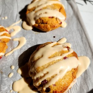 gluten free cranberry orange bisconies on a baking sheet.