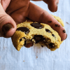 gluten free butterless chocolate chip cookie with a bite missing