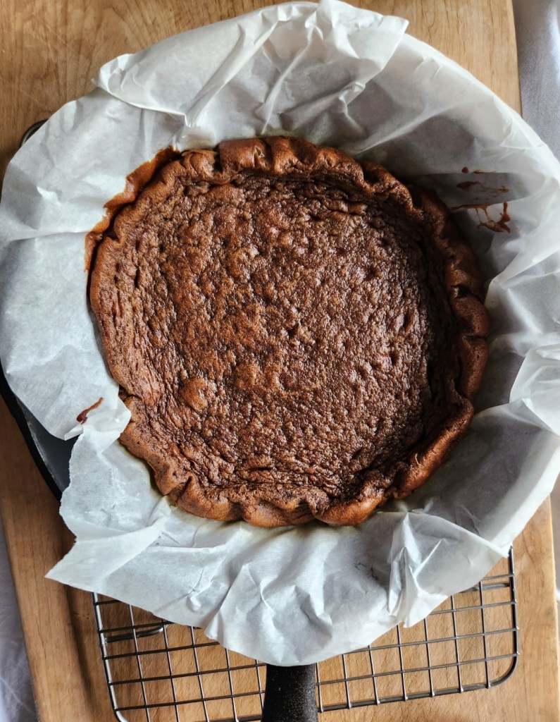 Gluten-free dairy free cinnamon bread in skillet uncut