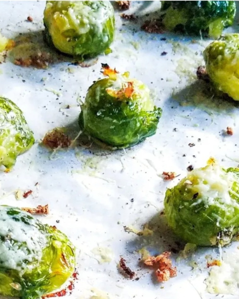 Roasted brussel sprouts on a pan