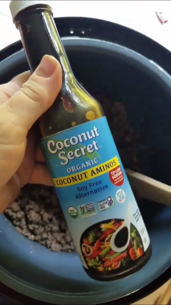 Coconut secret coconut aminos used in the best instant pot low carb Egg Roll in a bowl recipe