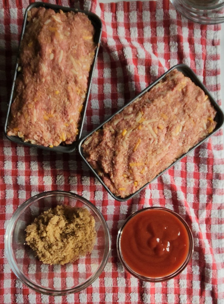 Easy keto ground beef instapot meatloaf in mini bread pans with topping ingredients