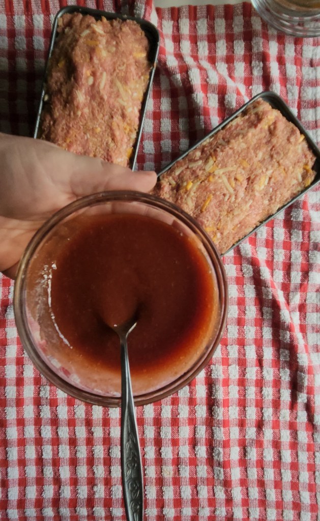 Mixing up topping for easy keto ground beef instant pot meatloaf