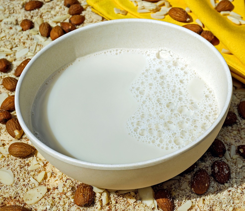 almnd milk in a bowl.
