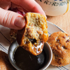 Easy Gluten Free Pancake Dippers Recipe without Milk being dipped into maple syrup