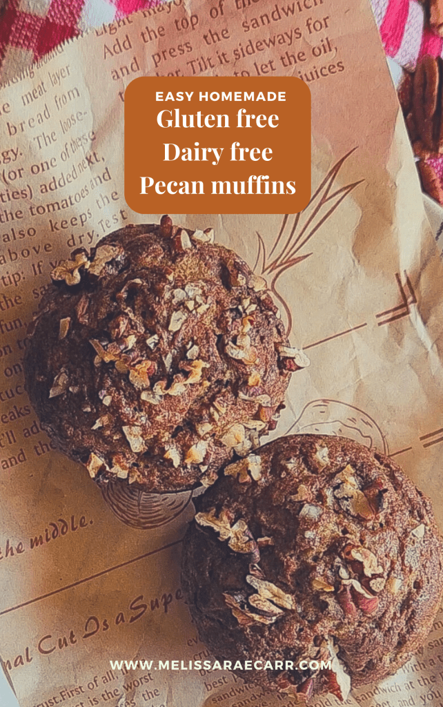 picture of two dairy free pecan muffins on a plate.