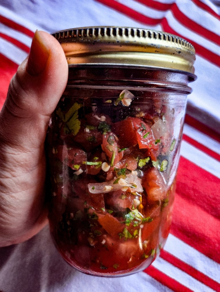 leftover pico de gallo into a quart jar.