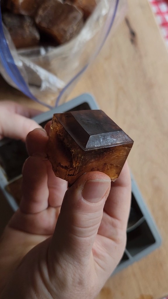 Close up of frozen coffee Cube.