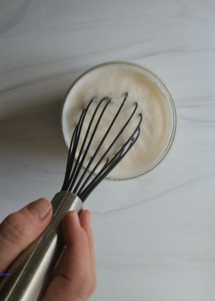 egg whites whisked until frothy.