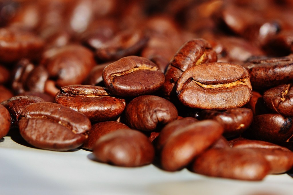 Close up of whole coffee beans.