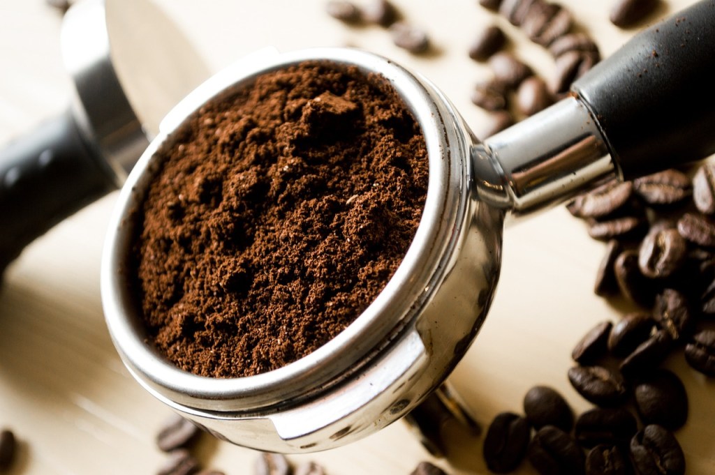 Close up of fresh ground coffee for espresso.