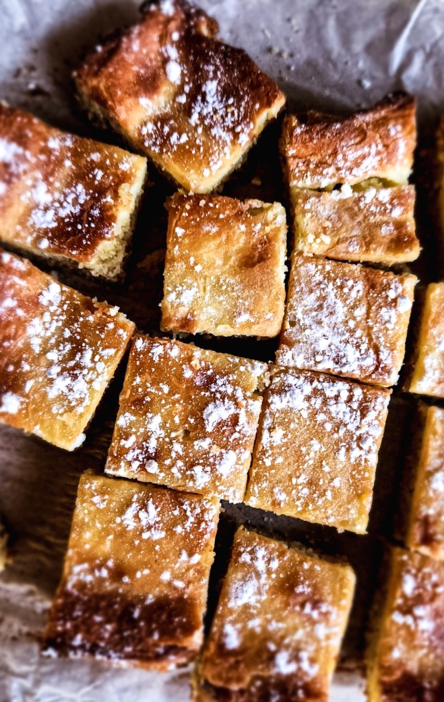 Close up of Keto gooey butter cake cut.