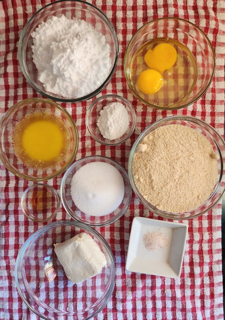 Ingredients you will need to make keto gooey butter cake.