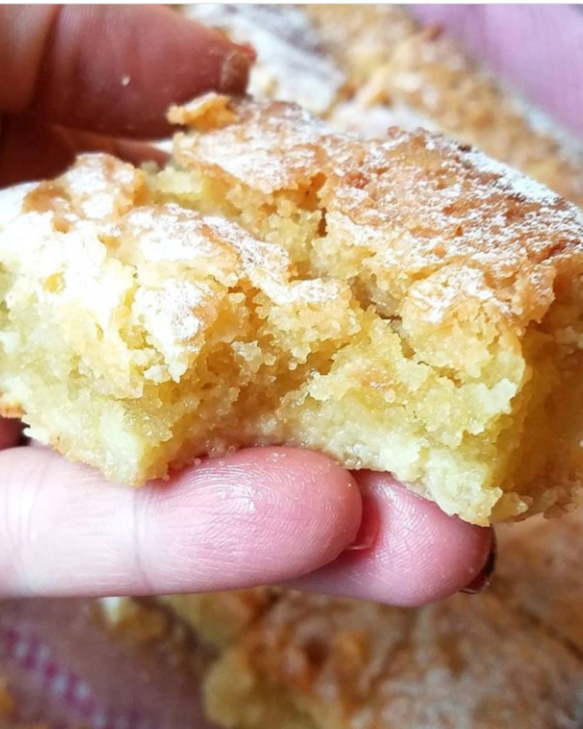 Close up of a piece of Keto gooey butter cake.