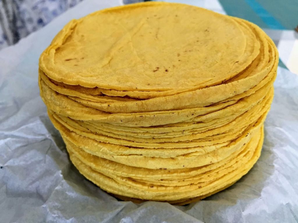 Stack of corn tortillas.