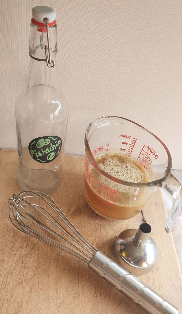 Low carb copycat Starbucks pistachio latte syrup before putting in a storage bottle.