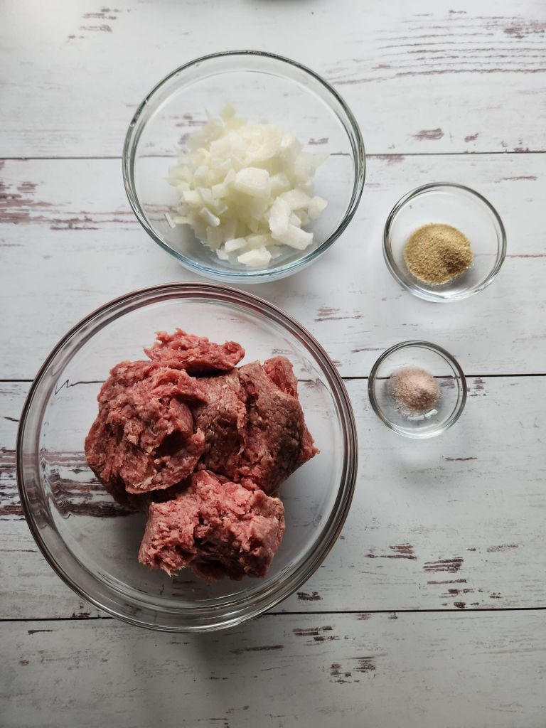 Ingredients needed for ground beef mixture.