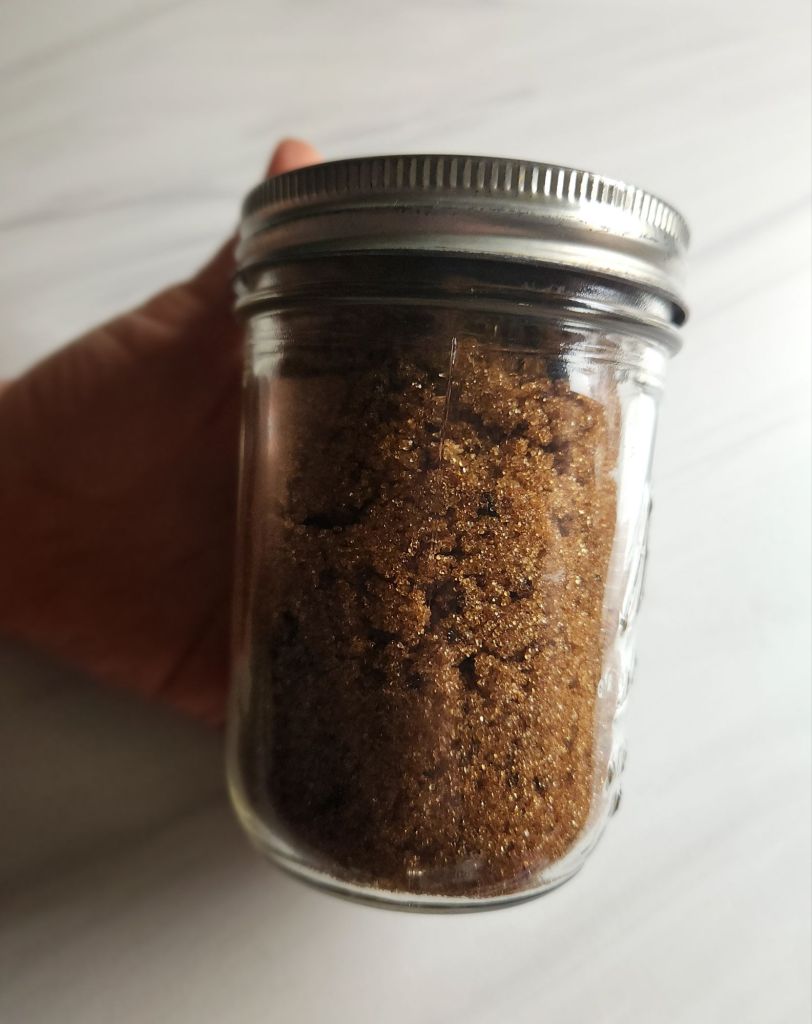 The best keto copycat brown sugar recipe in an airtight jar for storage.