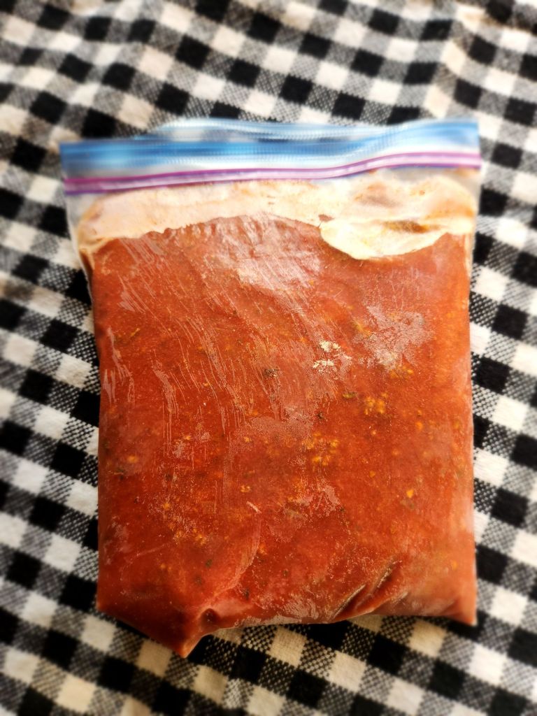 Quick and easy keto marinara sauce Frozen in a quart bag.