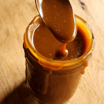 easy homemade low carb butterscotch syrup recipe in a jar.